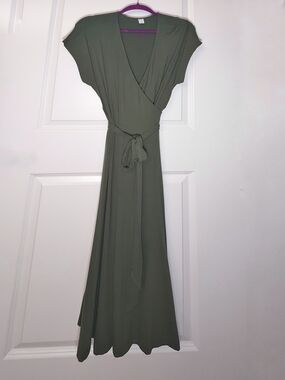 Old Navy Olive Green Wrap Maxi Dress with Tie Waist